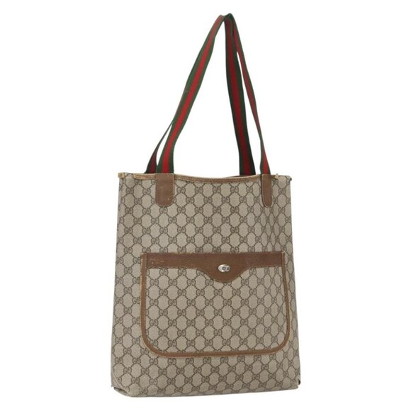 Gucci Handbags - GUCCI GG Supreme Web Sherry Line Tote Bag PVC Beige Red 120 02 003 Auth 159128